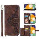 For Xiaomi Mi 11T / 11T Pro Skin-feel Flowers Embossed Wallet Leather Phone Case(Brown) - 1
