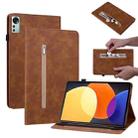 For Xiaomi Pad 5 Pro 12.4 Skin Feel Solid Color Zipper Leather Tablet Case(Brown) - 1