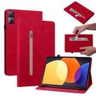 For Xiaomi Redmi Pad 5G Skin Feel Solid Color Zipper Leather Tablet Case(Red) - 1