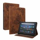 For Amazon Kindle Fire 7 2022 Butterfly Flower Embossed Leather Tablet Case(Brown) - 1