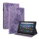 For Amazon Kindle Fire 7 2022 Butterfly Flower Embossed Leather Tablet Case(Purple) - 1