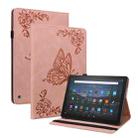 For Amazon Kindle Fire 7 2022 Butterfly Flower Embossed Leather Tablet Case(Rose Gold) - 1