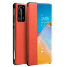 For Huawei P40 QIALINO Litchi Texture Side Window View Leather Phone Case(Orange) - 1