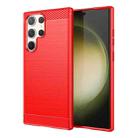 For Samsung Galaxy S23 Ultra 5G Brushed Texture Carbon Fiber TPU Phone Case(Red) - 1