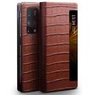 For Huawei Mate X2 QIALINO Crocodile Pattern Side Window View Genuine Leather Phone Case(Brown) - 1