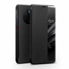 For Huawei Mate 50 QIALINO Genuine Leather Side Window View Smart Phone Case(Black) - 1