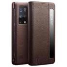 For Huawei Mate X2 QIALINO Genuine Leather Side Window View Smart Phone Case(Brown) - 1