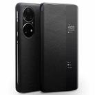 For Huawei P50 Pro QIALINO Genuine Leather Side Window View Smart Phone Case(Black) - 1