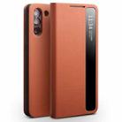 For Samsung Galaxy S21 5G QIALINO Genuine Leather Side Window View Smart Phone Case(Brown) - 1