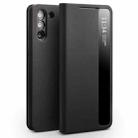 For Samsung Galaxy S21+ 5G QIALINO Genuine Leather Side Window View Smart Phone Case(Black) - 1