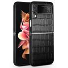 For Samsung Galaxy Z Flip4 QIALINO Crocodile Pattern Genuine Leather Phone Case(Black) - 1