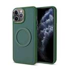 For iPhone 11 Pro Max Imitation Liquid Silicone Skin Feel Plating Magsafe Phone Case(Deep Green) - 1