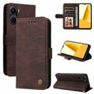 For vivo Y16 / Y02s Skin Feel Life Tree Metal Button Leather Phone Case(Brown) - 1