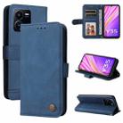 For vivo Y35 4G / Y22s / Y22 Skin Feel Life Tree Metal Button Leather Phone Case(Blue) - 1