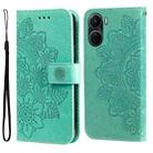For vivo Y16 / Y02s 7-petal Flowers Embossing Leather Phone Case(Green) - 1