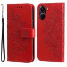 For vivo Y16 / Y02s 7-petal Flowers Embossing Leather Phone Case(Red) - 1