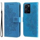 For vivo Y35 4G / Y22s / Y22 7-petal Flowers Embossing Leather Phone Case(Blue) - 1