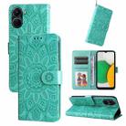 For vivo Y16 / Y02s Embossed Sunflower Leather Phone Case(Green) - 1