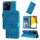 For vivo Y35 4G / Y22s / Y22 Embossed Sunflower Leather Phone Case(Blue) - 1