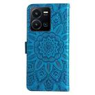 For vivo Y35 4G / Y22s / Y22 Embossed Sunflower Leather Phone Case(Blue) - 3