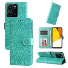 For vivo Y35 4G / Y22s / Y22 Embossed Sunflower Leather Phone Case(Green) - 1