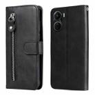 For vivo Y16 / Y02s Calf Texture Zipper Leather Phone Case(Black) - 1