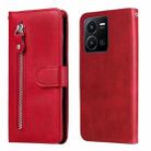 For vivo Y35 4G / Y22s / Y22 Calf Texture Zipper Leather Phone Case(Red) - 1