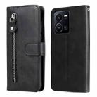 For vivo Y35 4G / Y22s / Y22 Calf Texture Zipper Leather Phone Case(Black) - 1