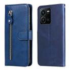 For vivo Y35 4G / Y22s / Y22 Calf Texture Zipper Leather Phone Case(Blue) - 1