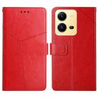 For vivo X80 Lite/V25 5G HT01 Y-shaped Pattern Flip Leather Phone Case(Red) - 1