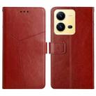 For vivo X80 Lite/V25 5G HT01 Y-shaped Pattern Flip Leather Phone Case(Brown) - 1