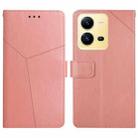 For vivo X80 Lite/V25 5G HT01 Y-shaped Pattern Flip Leather Phone Case(Pink) - 1