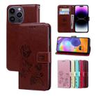 For iPhone 14 Pro Max Rose Embossed Flip PU Leather Phone Case(Brown) - 1