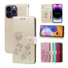 For iPhone 14 Pro Rose Embossed Flip PU Leather Phone Case(Gold) - 1