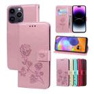 For iPhone 14 Pro Rose Embossed Flip PU Leather Phone Case(Rose Gold) - 1