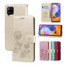 For Samsung Galaxy M33 5G Global Rose Embossed Flip PU Leather Phone Case(Gold) - 1
