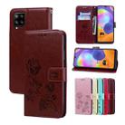 For Samsung Galaxy M33 5G Global Rose Embossed Flip PU Leather Phone Case(Brown) - 1