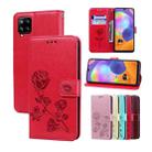 For Samsung Galaxy M53 Rose Embossed Flip PU Leather Phone Case(Red) - 1