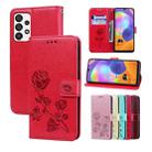 For Samsung Galaxy A73 5G Rose Embossed Flip PU Leather Phone Case(Red) - 1