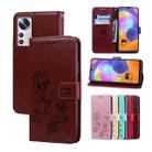 For Xiaomi 12/12X Rose Embossed Flip PU Leather Phone Case(Brown) - 1