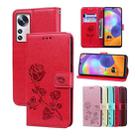 For Xiaomi 12/12X Rose Embossed Flip PU Leather Phone Case(Red) - 1