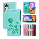 For Xiaomi 12 Pro Rose Embossed Flip PU Leather Phone Case(Green) - 1