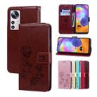 For Xiaomi 12 Pro Rose Embossed Flip PU Leather Phone Case(Brown) - 1