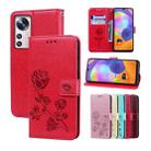 For Xiaomi 12 Pro Rose Embossed Flip PU Leather Phone Case(Red) - 1