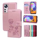 For Xiaomi 12 Pro Rose Embossed Flip PU Leather Phone Case(Rose Gold) - 1