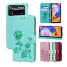 For Xiaomi Poco M4 Pro 4G Rose Embossed Flip PU Leather Phone Case(Green) - 1