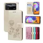For Xiaomi Poco X4 Pro 5G Rose Embossed Flip PU Leather Phone Case(Gold) - 1