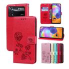 For Xiaomi Poco X4 Pro 5G Rose Embossed Flip PU Leather Phone Case(Red) - 1