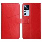 For Xiaomi Redmi K50 Ultra/12T/12T Pro HT01 Y-shaped Pattern Flip Leather Phone Case(Red) - 1