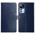 For Xiaomi Redmi K50 Ultra/12T/12T Pro HT01 Y-shaped Pattern Flip Leather Phone Case(Blue) - 1